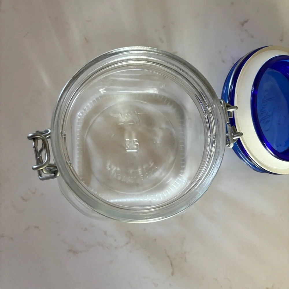 Vintage BORMIOLI ROCCO FIDO Cobalt Blue Glass Lid Jar